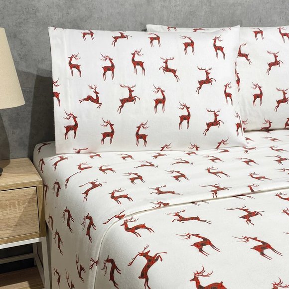 Portuguese Flannel 4-piece Sheet Set - Full Size - Red Deer - Picture 1 of 2